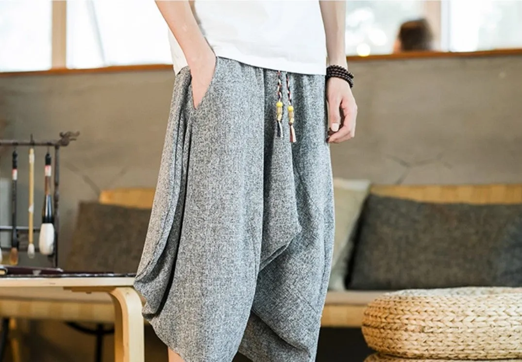 Vintage Style Embroidery Wide Leg Cropped Pants