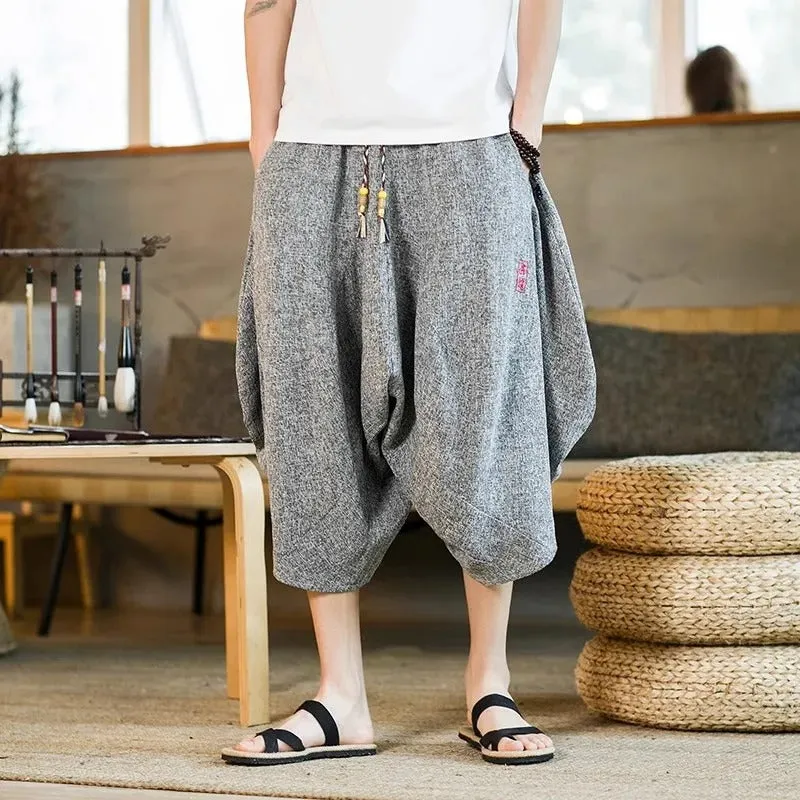 Vintage Style Embroidery Wide Leg Cropped Pants